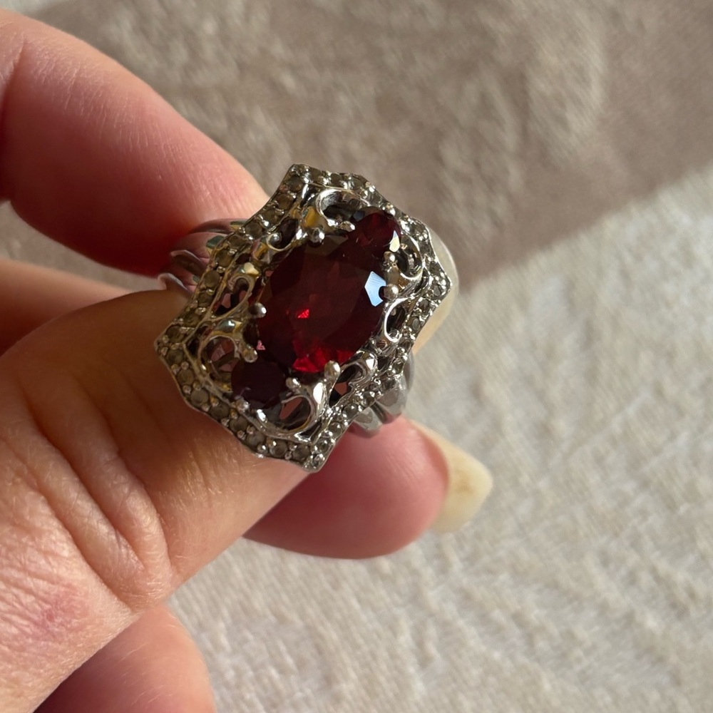 Vintage Garnet Ring set 925 - Picture 4 of 10
